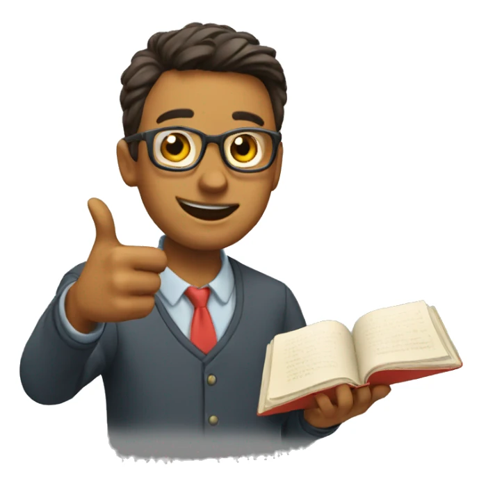 teacher pointing at a book sticker