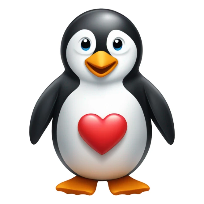 Penguin holding a heart sticker