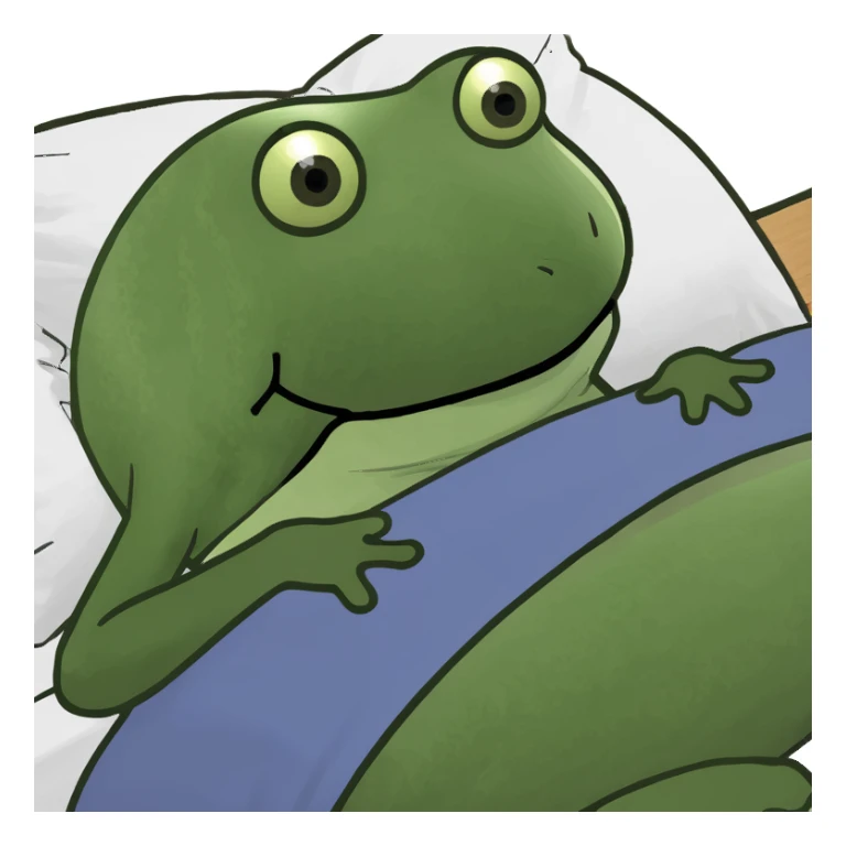 Cute small girl frog sleeping in a bed sticker