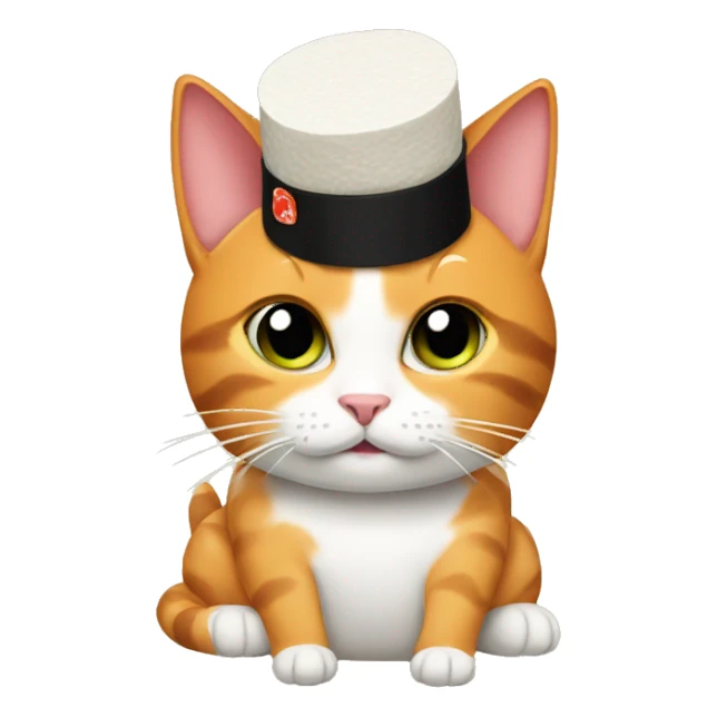 cat wearing sushi as a hat sticker
