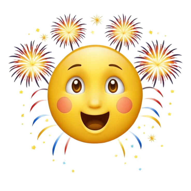 yellow face looking up at fireworks, excited expression sticker