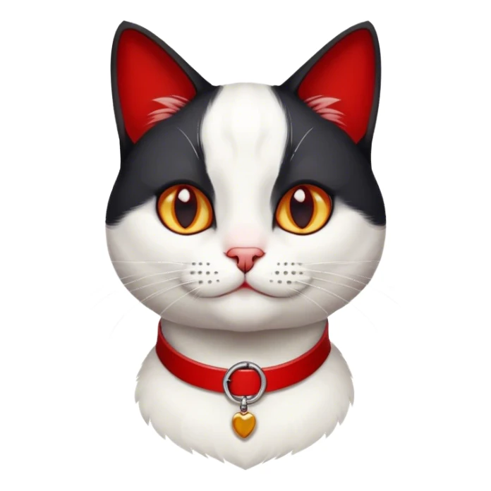 black and white cat red collar sticker