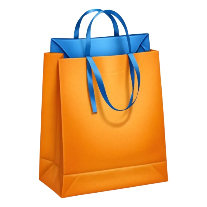 orange paper bag with blue ribbon sticker