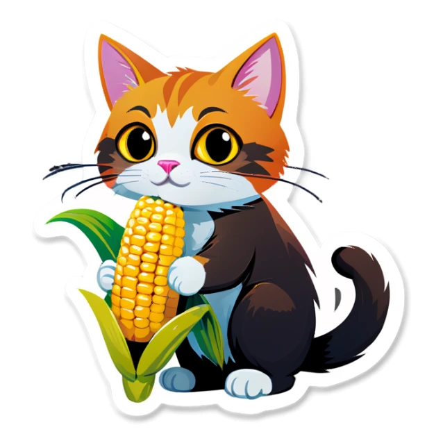 Cat with corn sticker