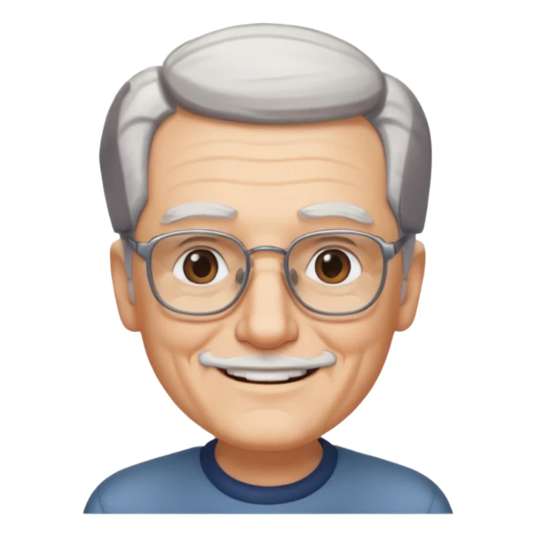 old guy, swept back white hair, blocky face, rectangle frame glasses, soul patch sticker