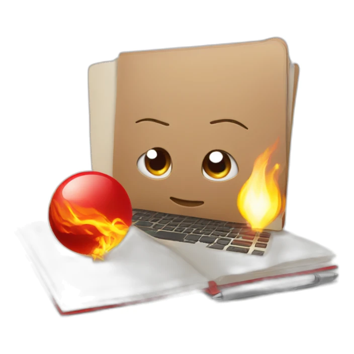 Icon with red fire ball with notebook sticker