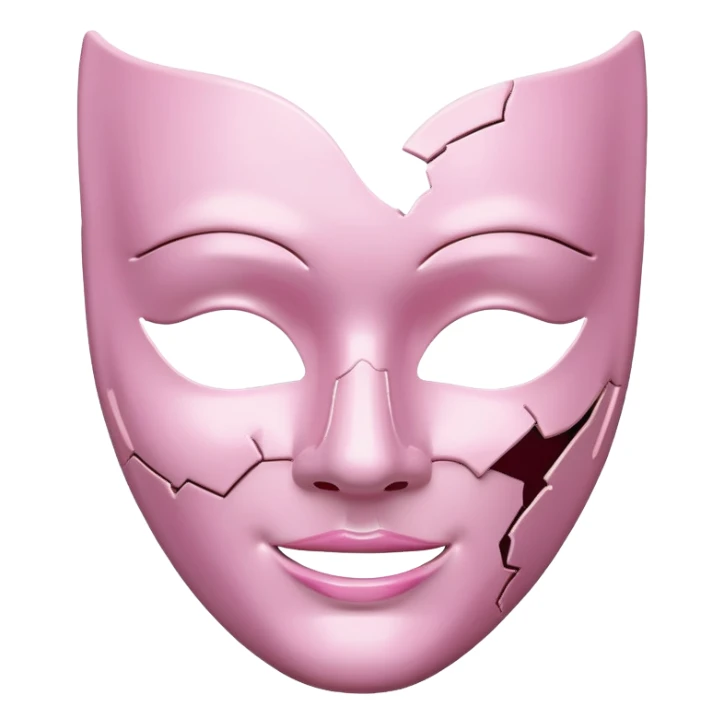 Broken pink porcelain mask, half-smiling sticker