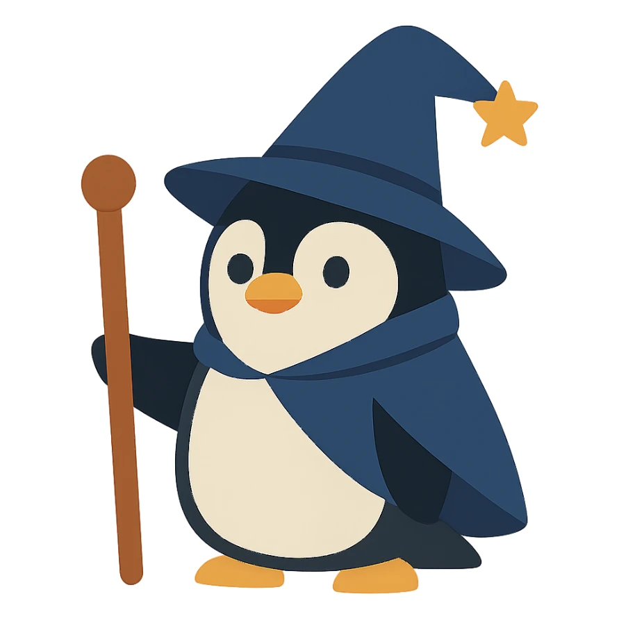 flat design style penguin wizard sticker