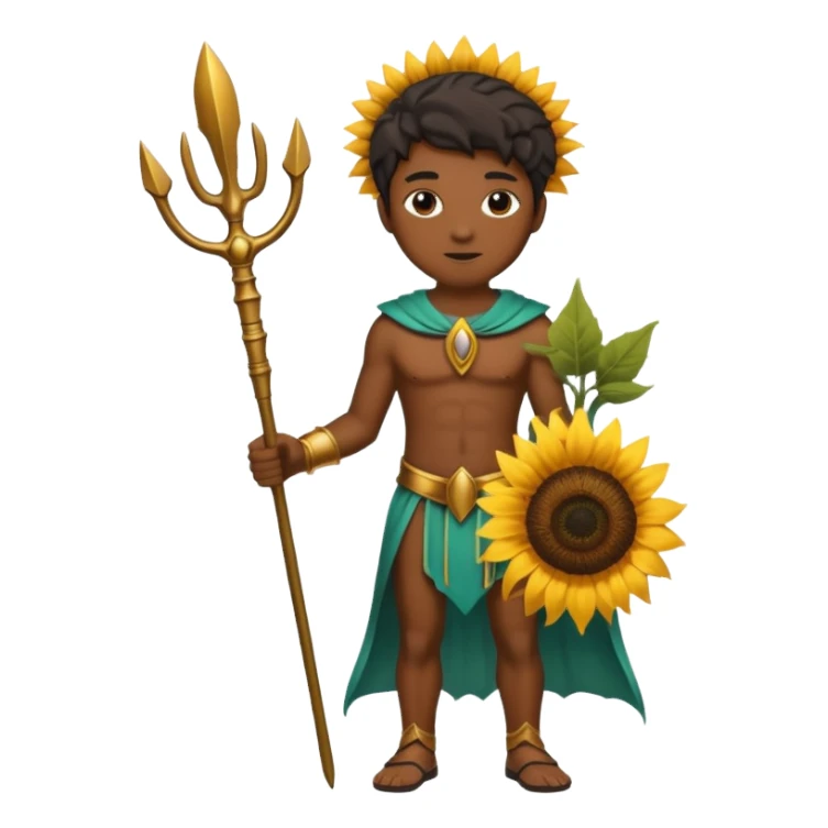 black god with sunflower, scepter, trident sticker