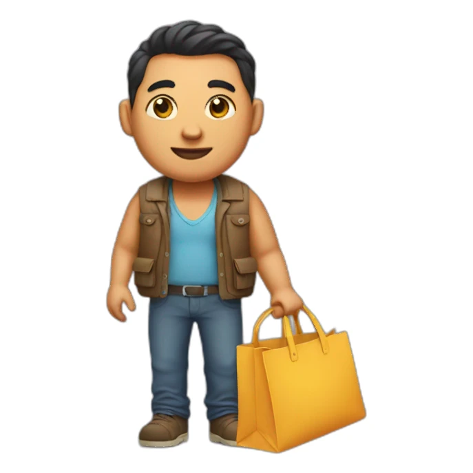 big man with a tote bag sticker