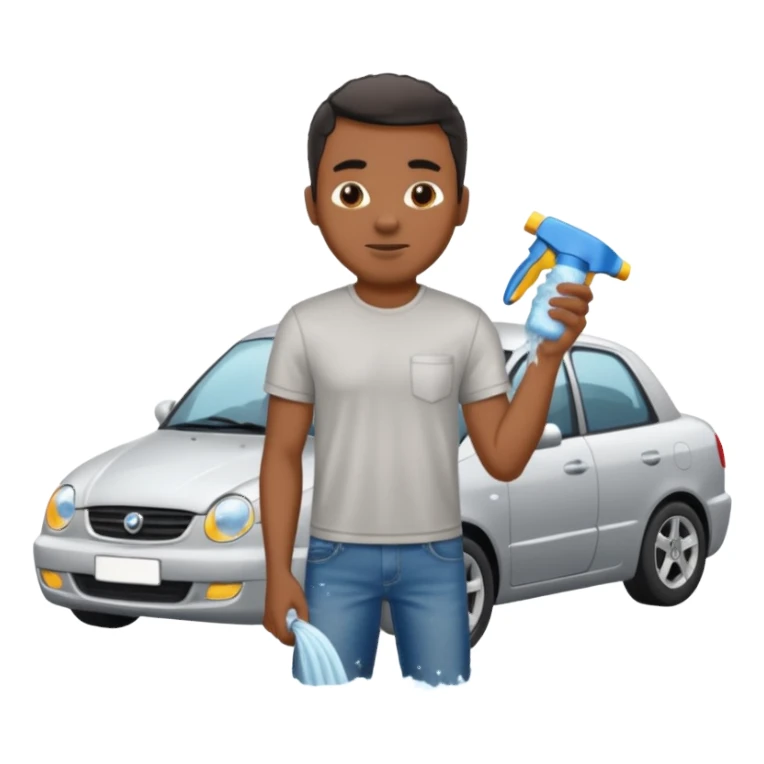 car washer black man with car  sticker