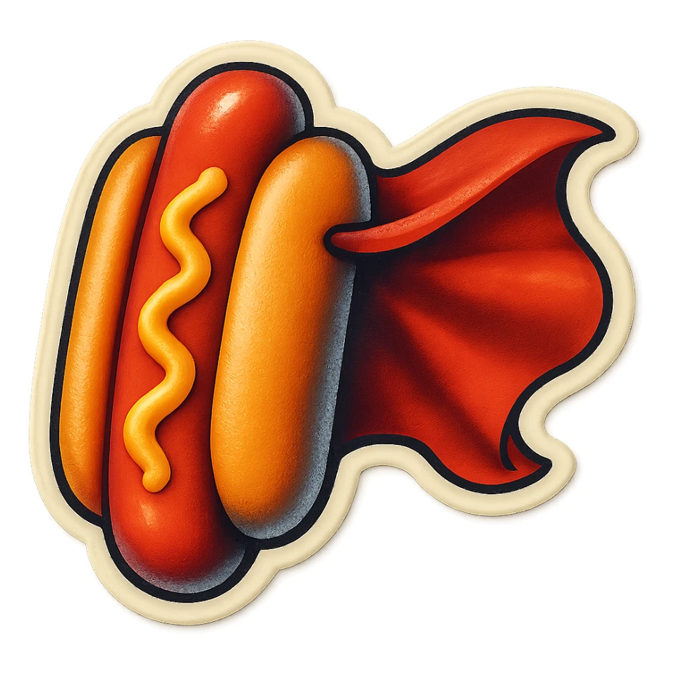 hot dog wearing a red cape sticker