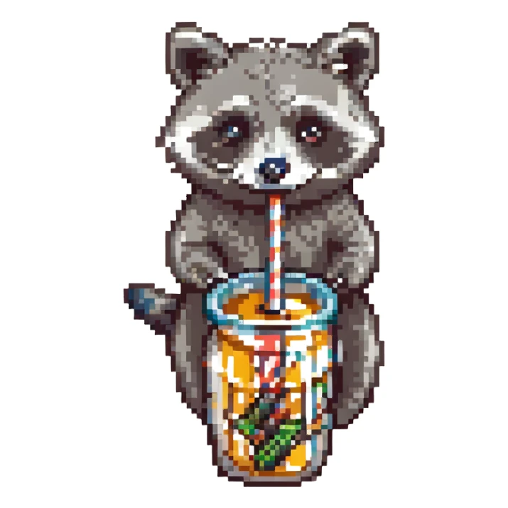 raccoon drinking through a straw sticker