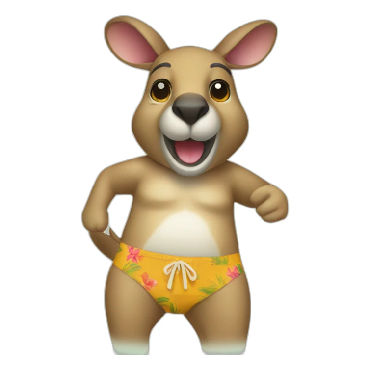 a kangaroo wearing an hawaii bath trunk sticker