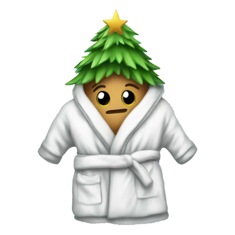 A Christmas tree wrapped up in a cozy bath robe sticker