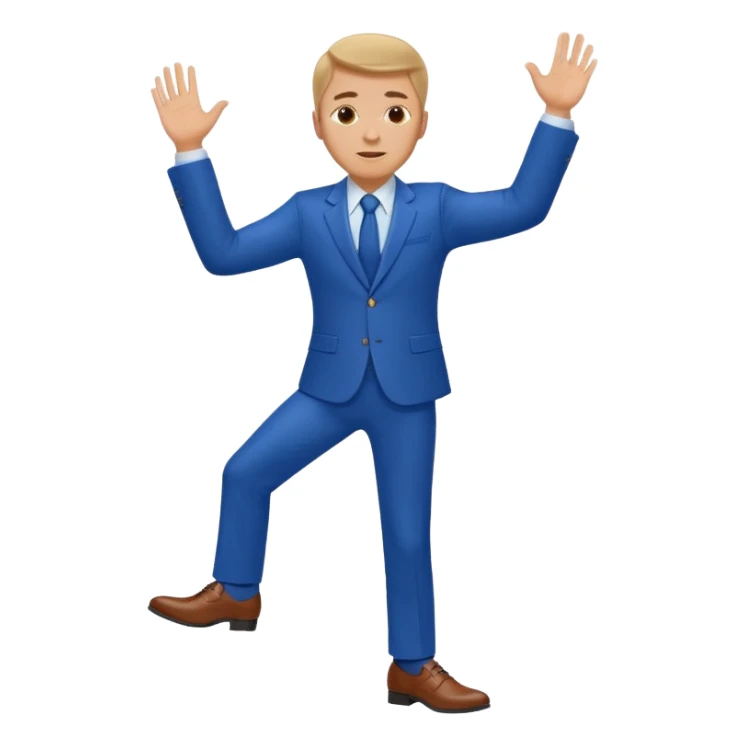 white man in a blue suit and shoes, one hand raised sticker
