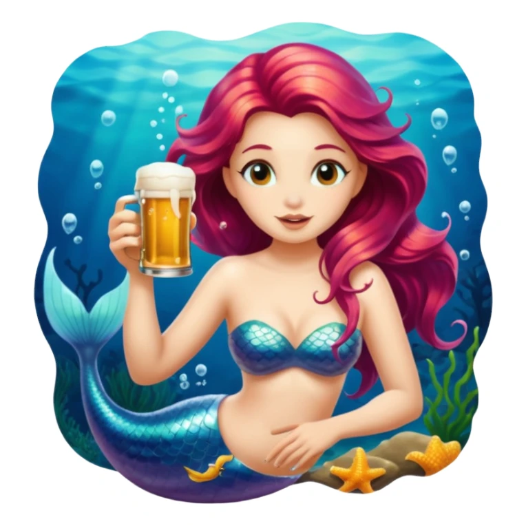 mermaid drinking beer sticker
