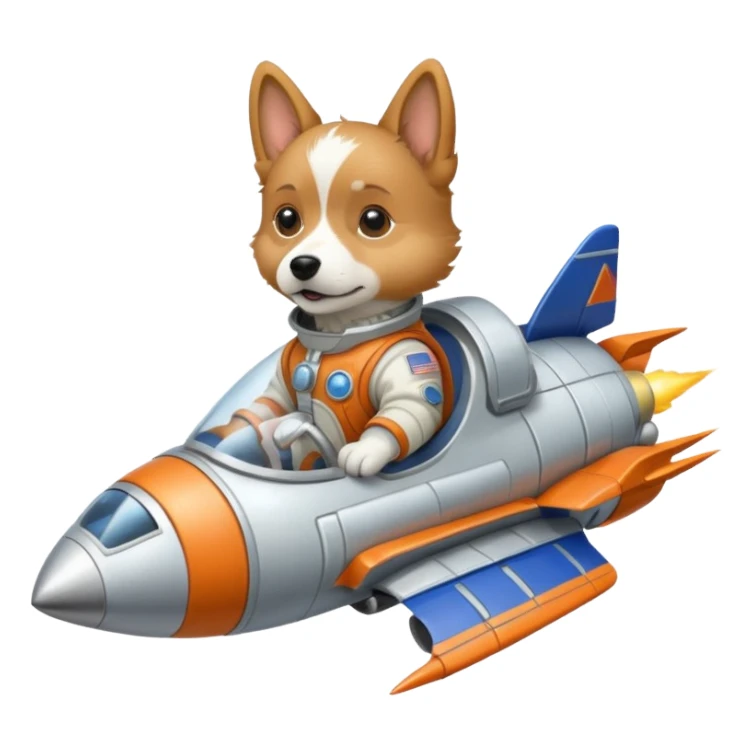 dog riding a rocket ship sticker
