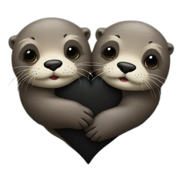 Two otters huging with a black heart  sticker
