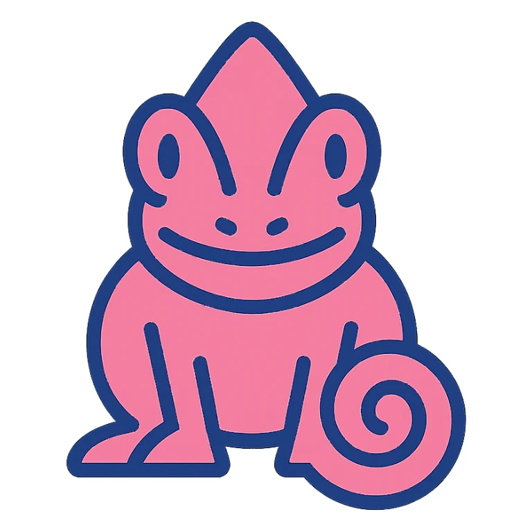 pink chameleon facing the camera, minimalist logo style sticker