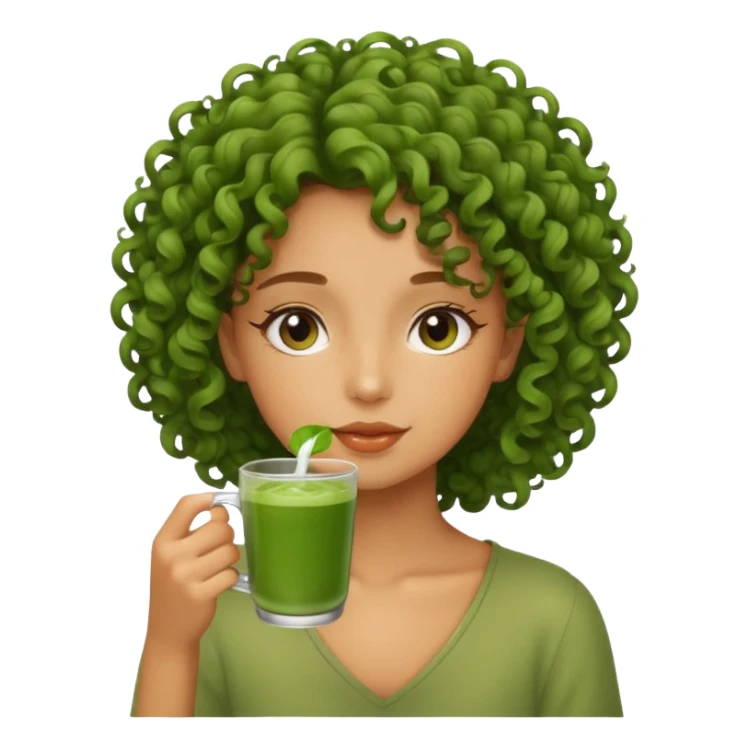 curly haired girl drinking matcha sticker