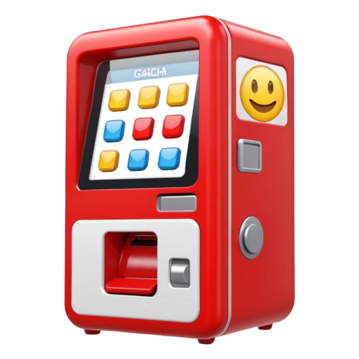 a red and white gacha machine sticker