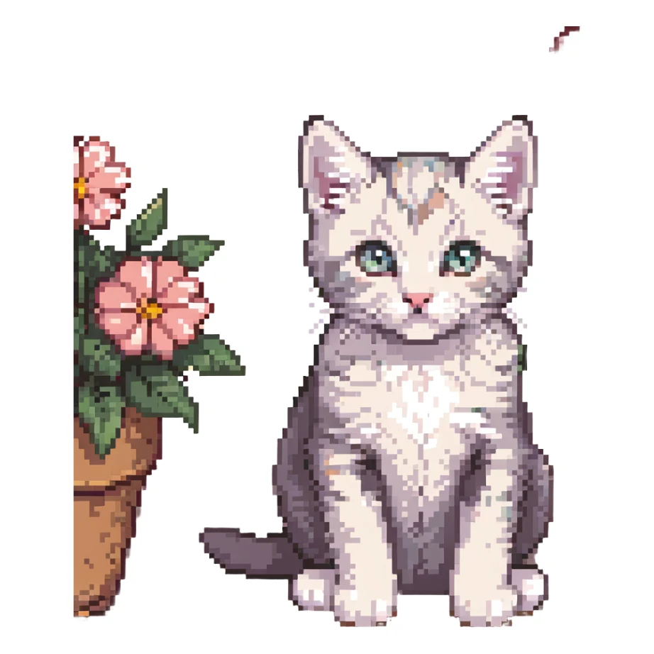 Kitten and flowers sticker