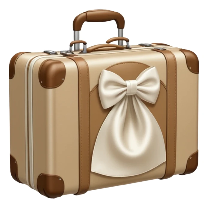 Beige luggage with white bow  sticker