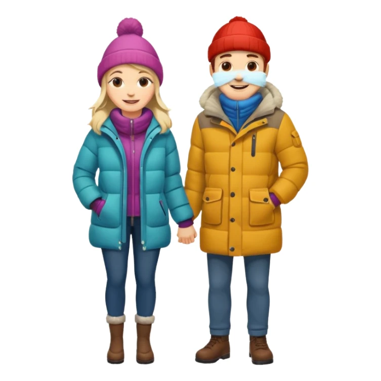 full-length cozy couple in winter jackets sticker