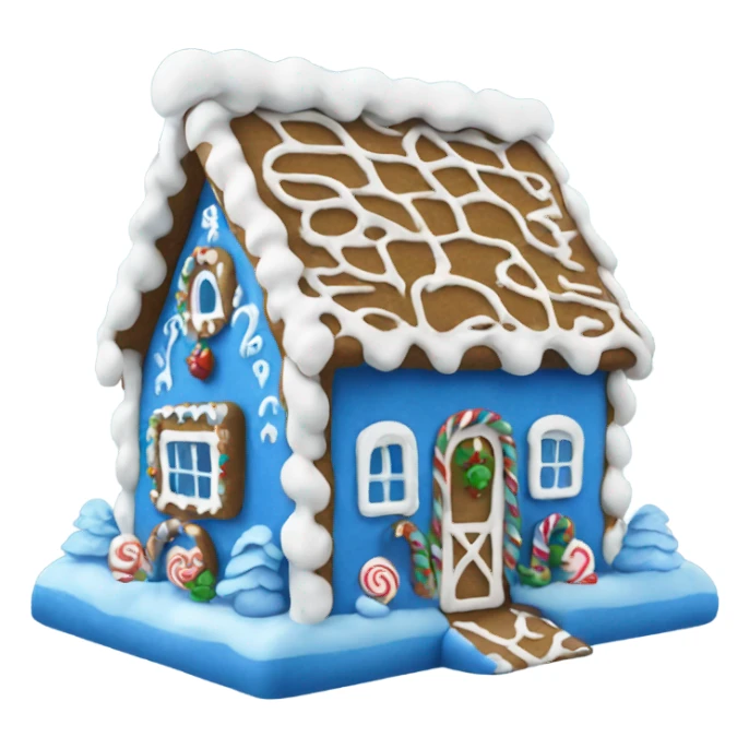 A blue and white gingerbread house sticker