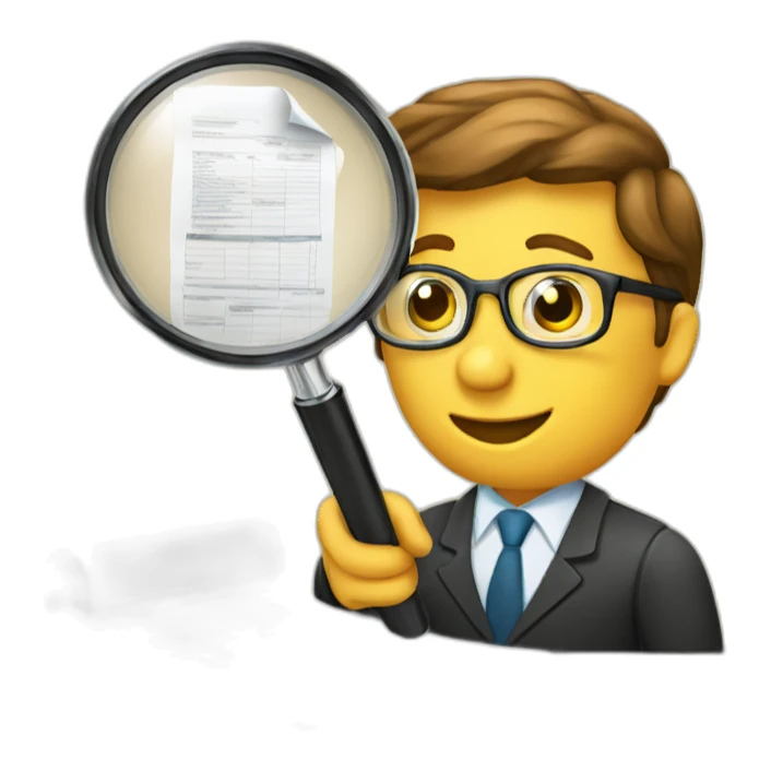 Accountant inspecting documents with magnifying glass sticker