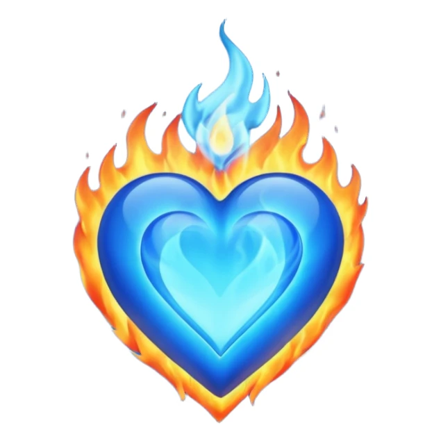 burning blue heart with blue flame sticker