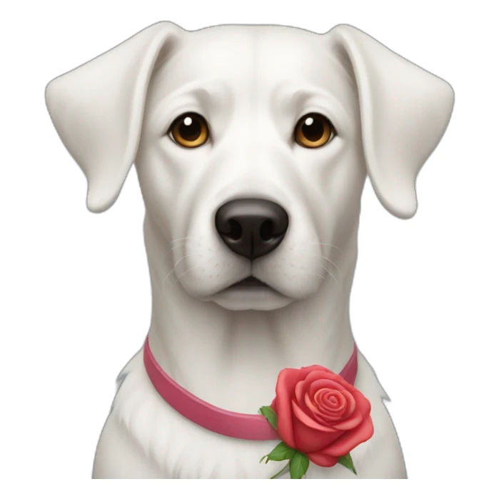 white dog with rose nose sticker