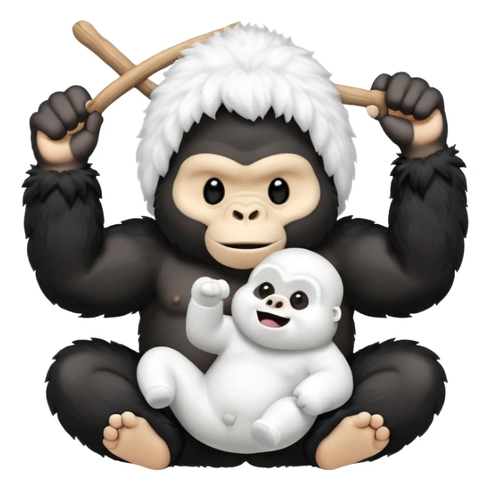 a cute marshmallow doing a split with his gorilla bestie sticker