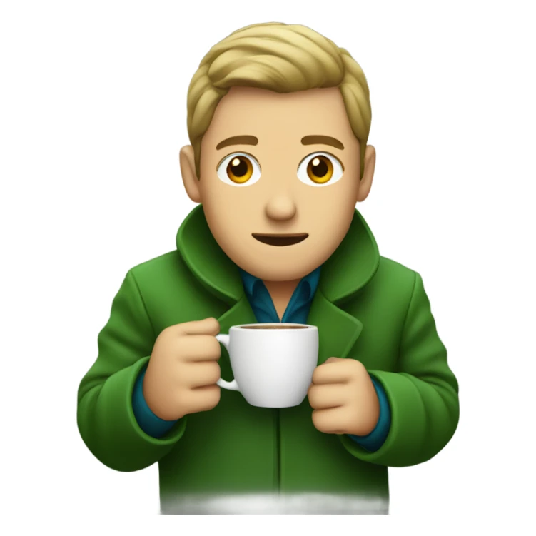 man in green coat sitting drinking coffee sticker