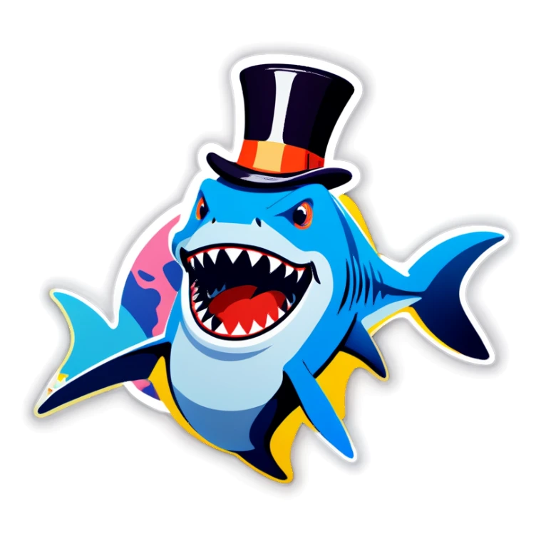 Shark with a top hat sticker