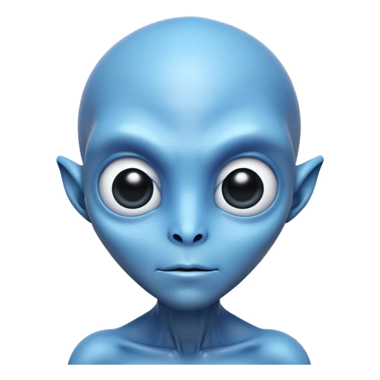blue alien with big black eyes sticker