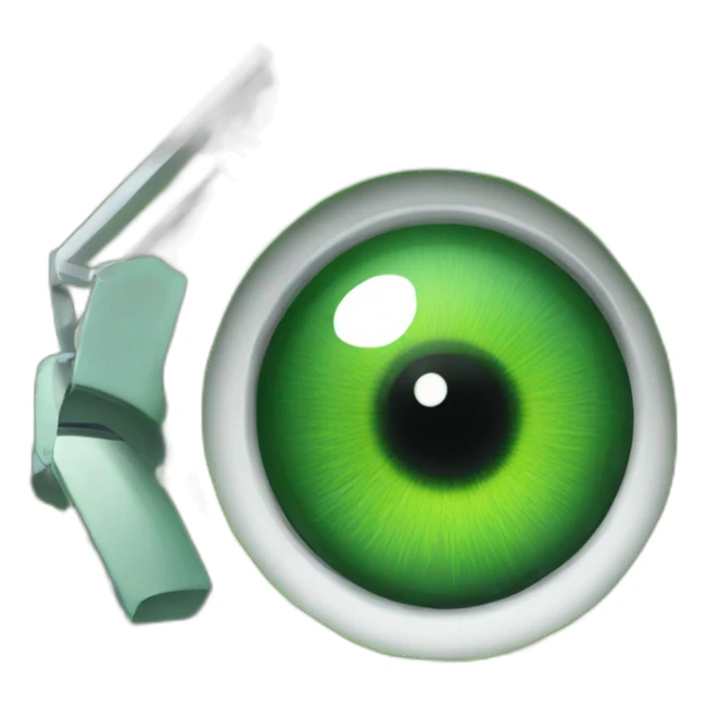 an eyeball with a green lawnmower reflection sticker