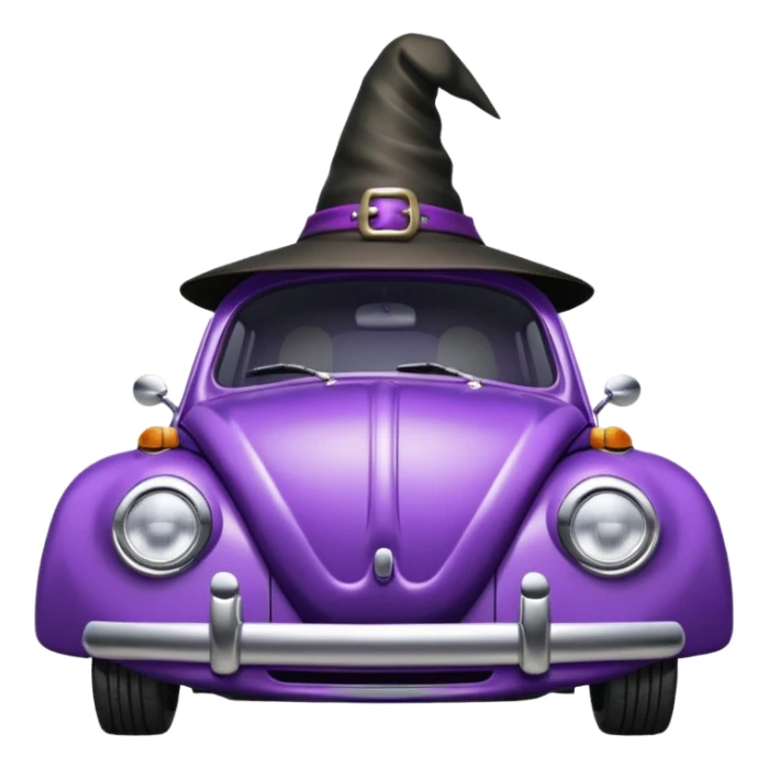 A purple vw bug in a witches hat sticker