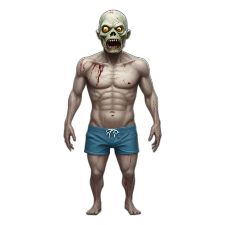 zombi wearing a swimming trunks hyperrealistic sticker