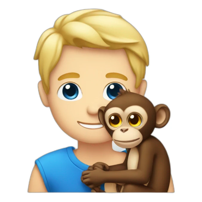 Blonde guy with blue eyes cuddling a monkey sticker