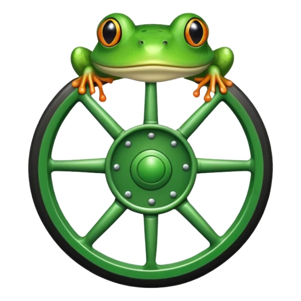 A wheel with a frog head sticker