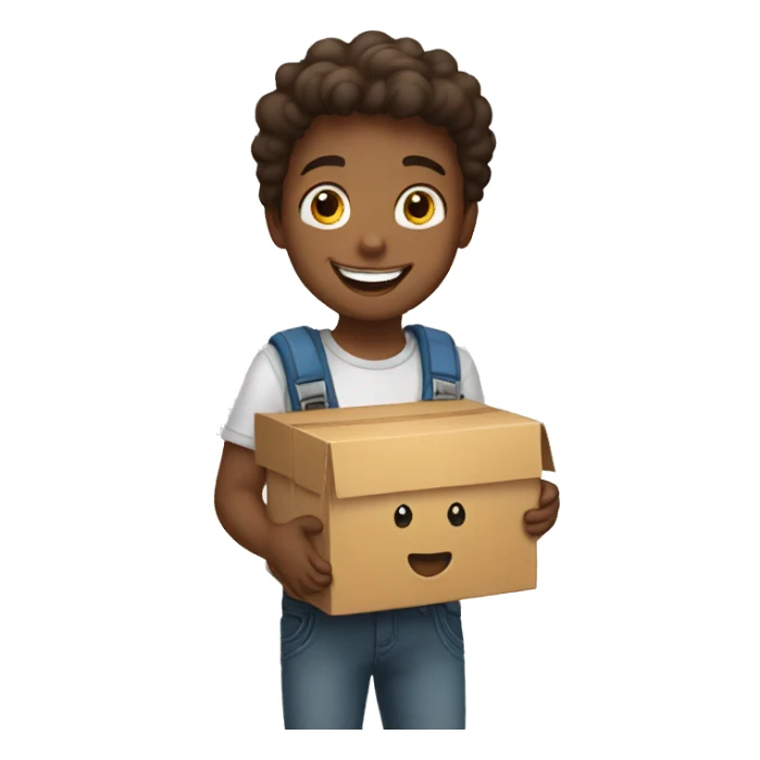 happy boy holding box sticker