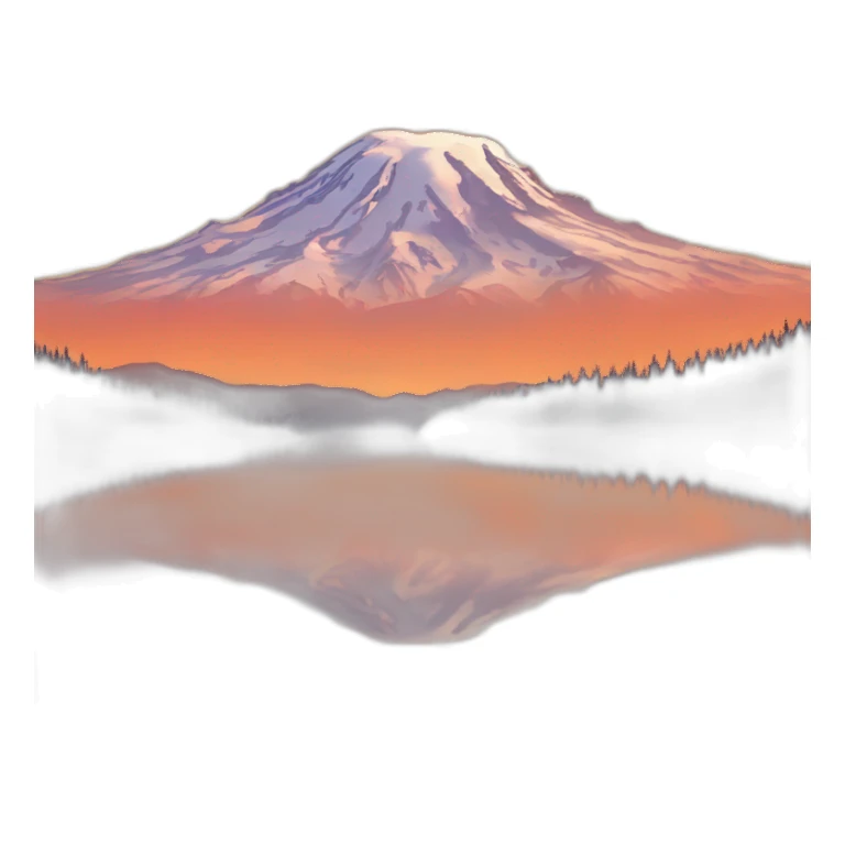 Mount rainier at sunset, orange sky with wispy clouds  sticker