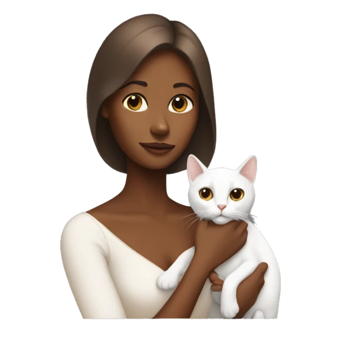 brown skinned lady holding white cat  sticker