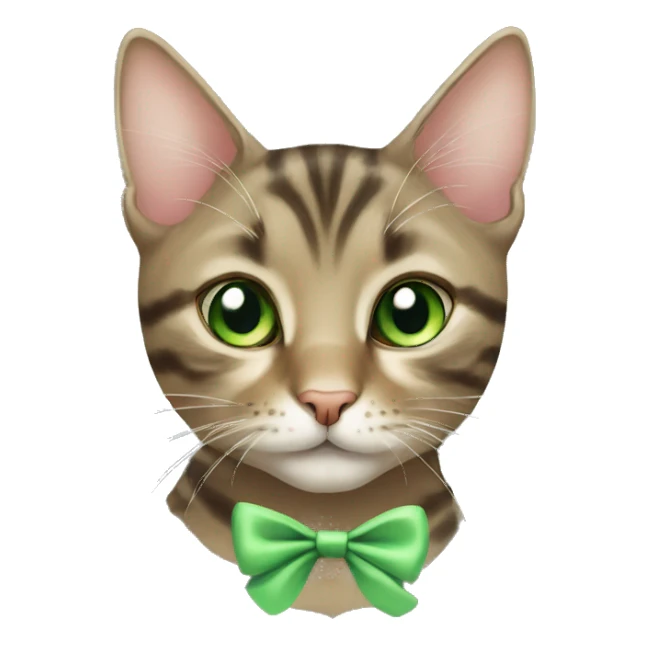 Tabby cat green eyes with bow sticker