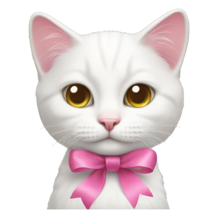 white cat with pink ribbon  sticker