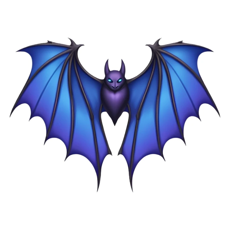 Dark fantasy bat wings, symmetrical, sharp edges, deep black with subtle blue-purple highlights, realistic, high detail, isolated on black background sticker