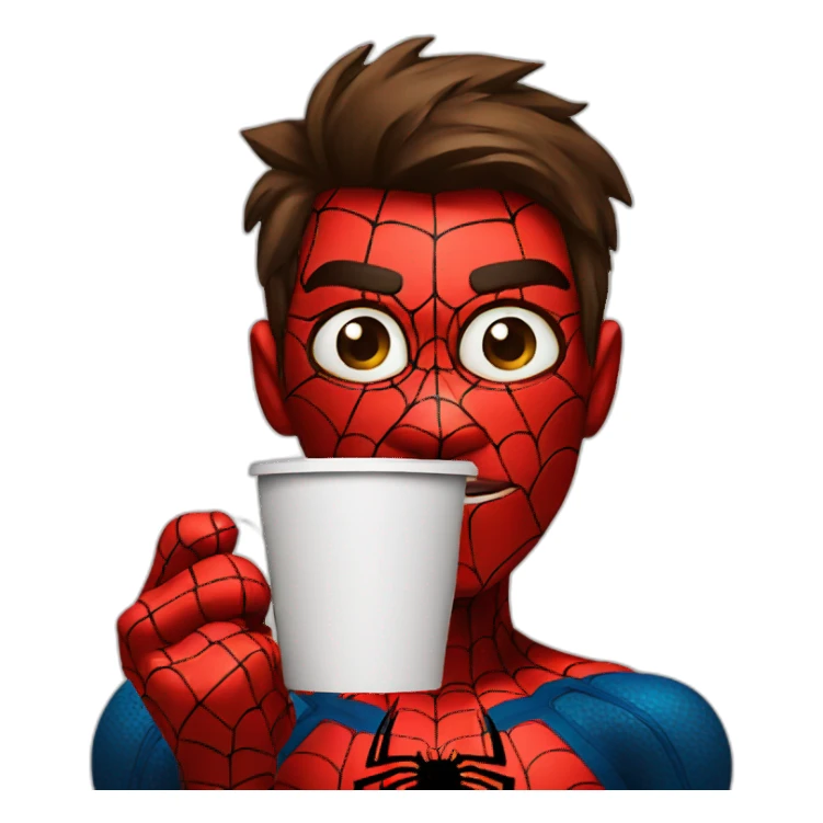 Spiderman holding a coffee cup and look tired sticker