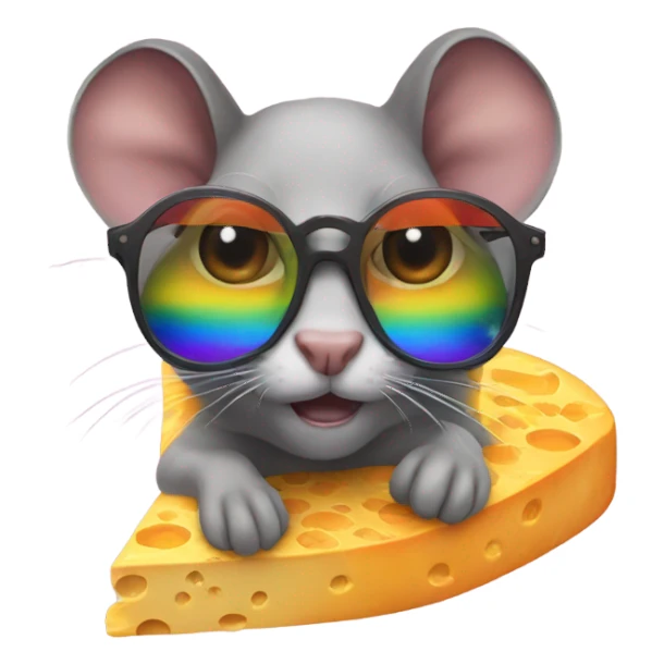 rainbow glasses on a cheddar rat  sticker